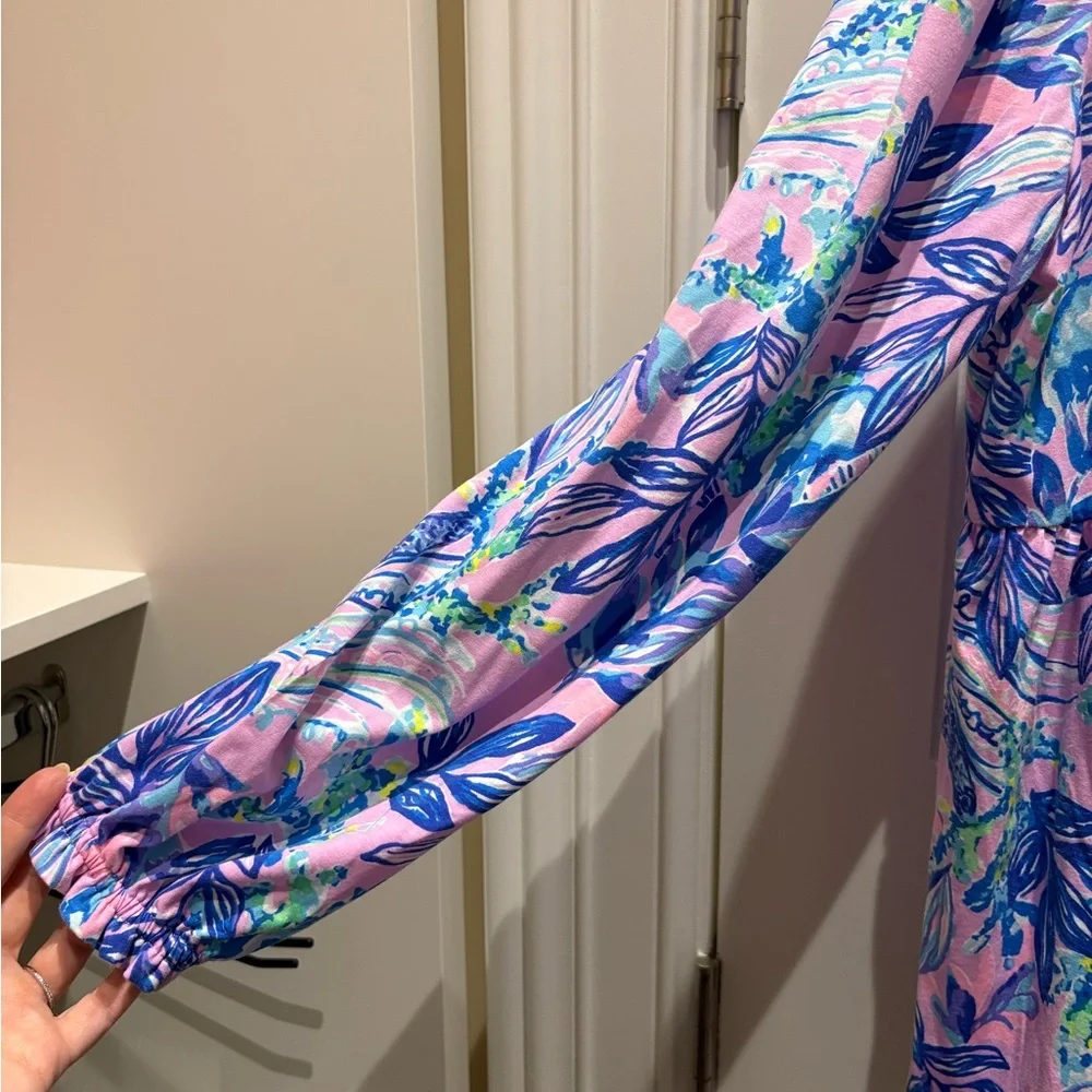 Lilly Pulitzer Women's Tunic in Pink and Blue Leaf Print - Picture 3 of 4